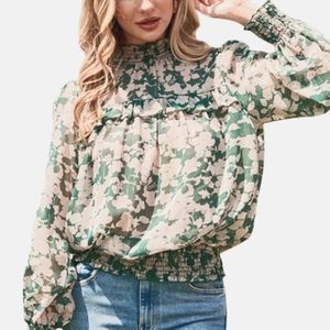 Floral Print Mock Neck Blouse